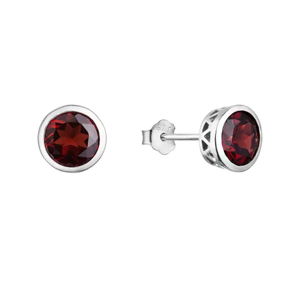 Stříbrné náušnice luxusní s pravými minerálními kameny rudé 11486.3 garnet