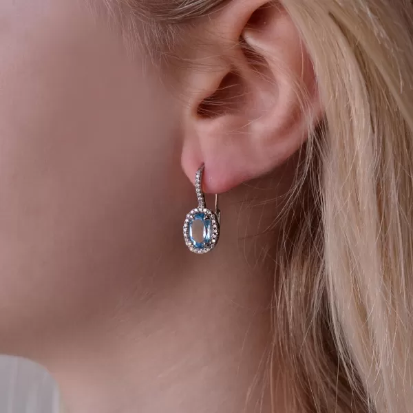 Stříbrné náušnice luxusní s pravými minerálními kameny modré 11492.3 sky topaz