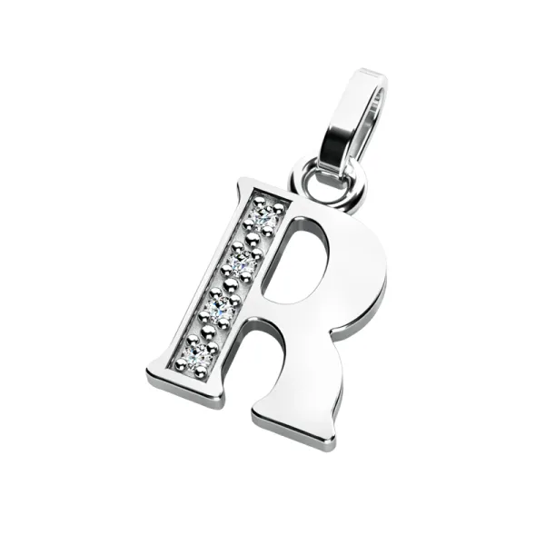 Přívěsek písmeno R bílé zlato 585/1000 přírodní diamanty 0.018 ct G/SI 10982-00-B-DIA-R