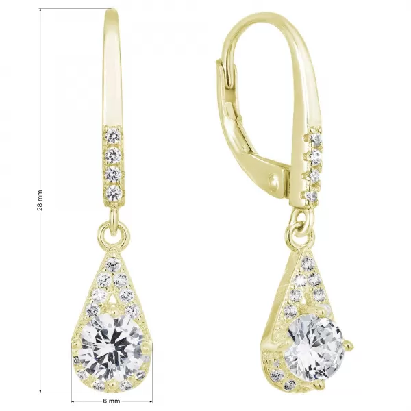 Pozlacené stříbrné náušnice visací se zirkony bílá slza 11305.1