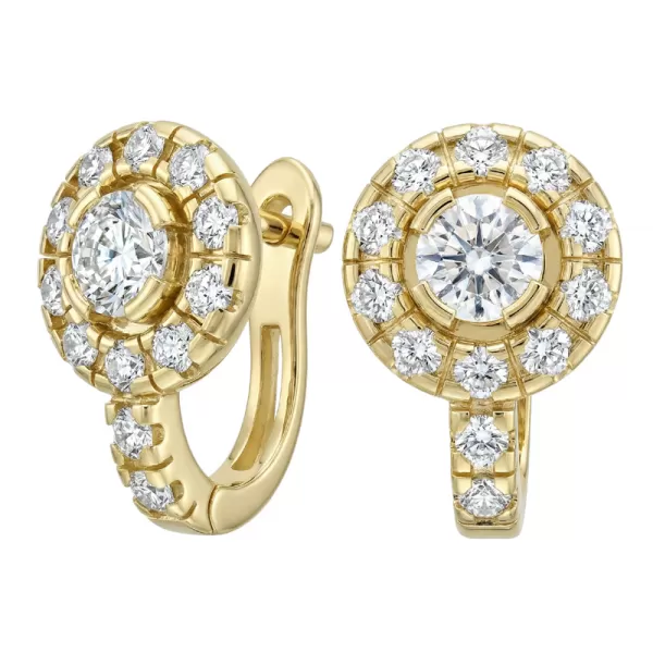 Náušnice žluté zlato 585/1000, přírodní diamanty 0.884ct, 109015-ZL-DIA