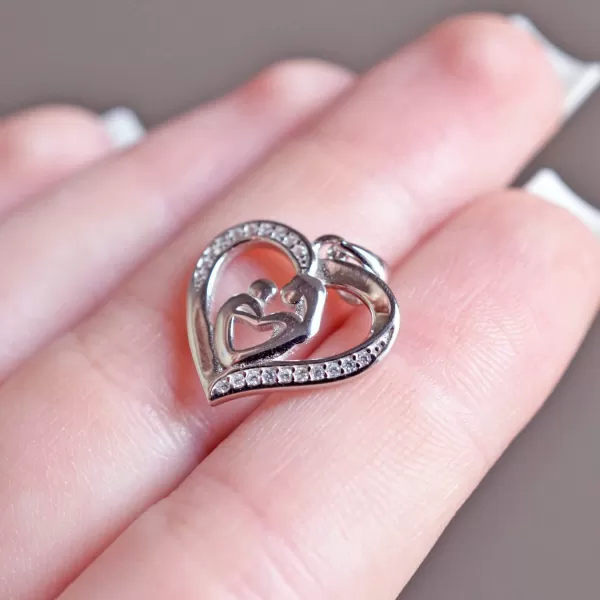 Stříbrný přívěsek srdce matka a dítě se zirkony bílé 14019.1