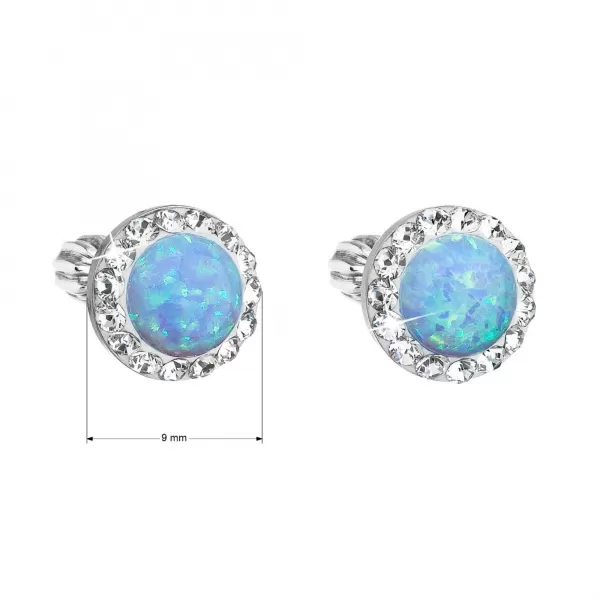 Stříbrné náušnice pecky se syntetickým opálem a Preciosa krystaly světle modré kulaté 31317.1