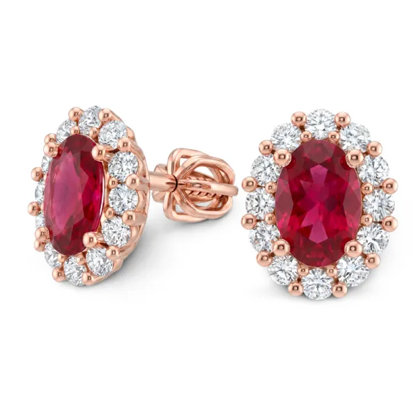Dámské náušnice z růžového zlata 585/1000 s přírodními rubíny 1,04 ct a diamanty 0,288 ct G/SI 10953-CV-DIA-RUB