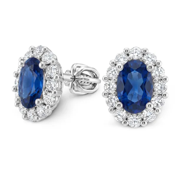 Dámské náušnice z bílého zlata 585/1000 s přírodními safíry 1,00 ct a diamanty 0,288 ct G/SI 10953-B-DIA-SAF-M
