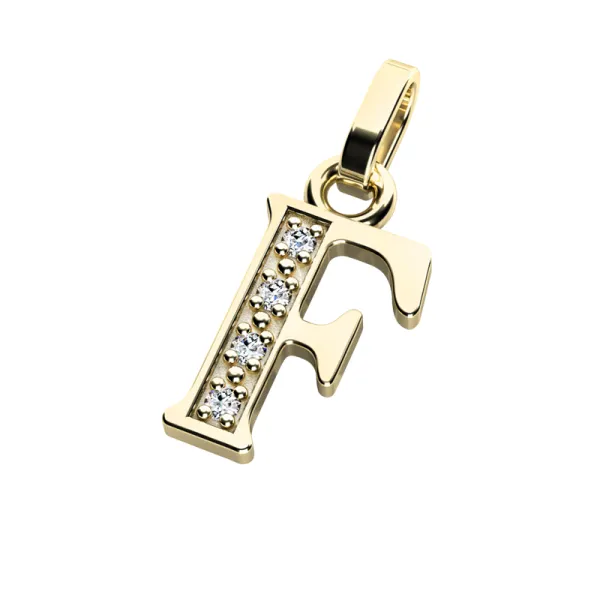 Přívěsek písmeno F žluté zlato 585/1000 přírodní diamanty 0.018 ct G/SI 10982-00-ZL-DIA-F