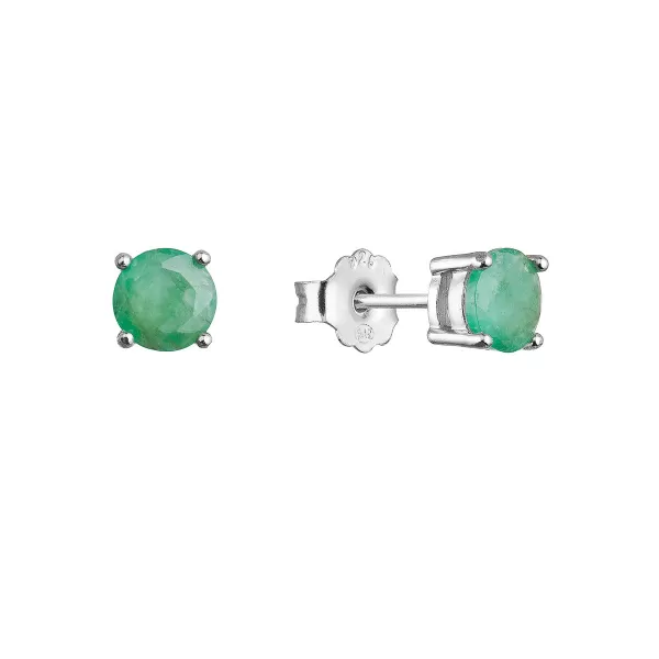 Stříbrné náušnice pecky s pravými minerálními kameny zelené 11485.3 emerald