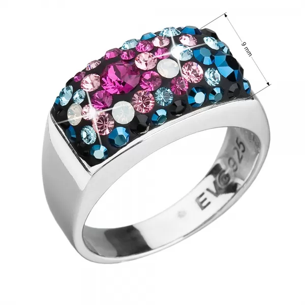 Stříbrný prsten s krystaly Swarovski mix barev modrá růžová 35014.4