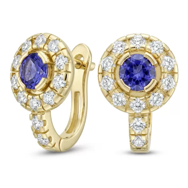 Náušnice žluté zlato 585/1000, přírodní diamanty a tanzanity, 109015-ZL-TAN