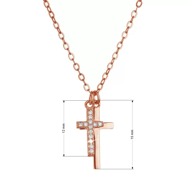 Pozlacený stříbrný ROSE náhrdelník dva malé křížky a bílé zirkony 12059.1 crystal