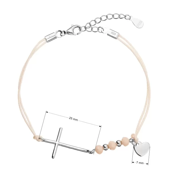 Kabbalah náramek se stříbrným křížem a srdíčkem 13052.3 lt.orange