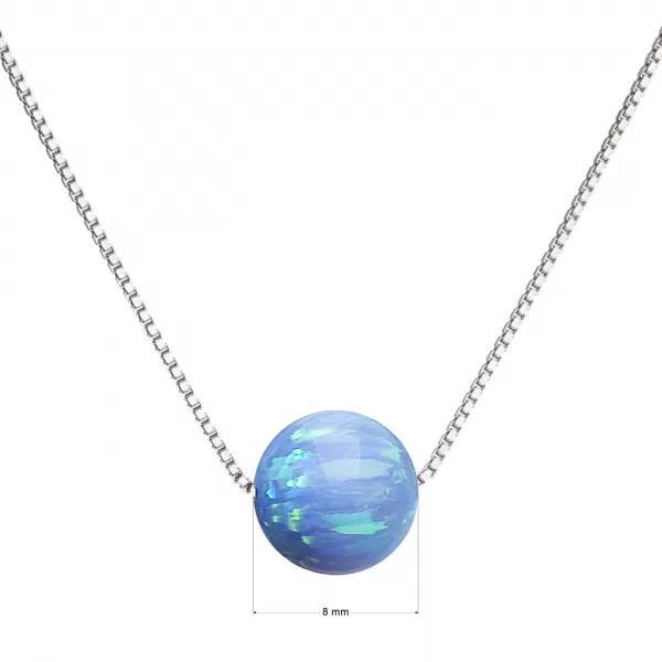 Stříbrný náhrdelník se syntetickým opálem světle modrý kulatý 12044.3 lt.blue