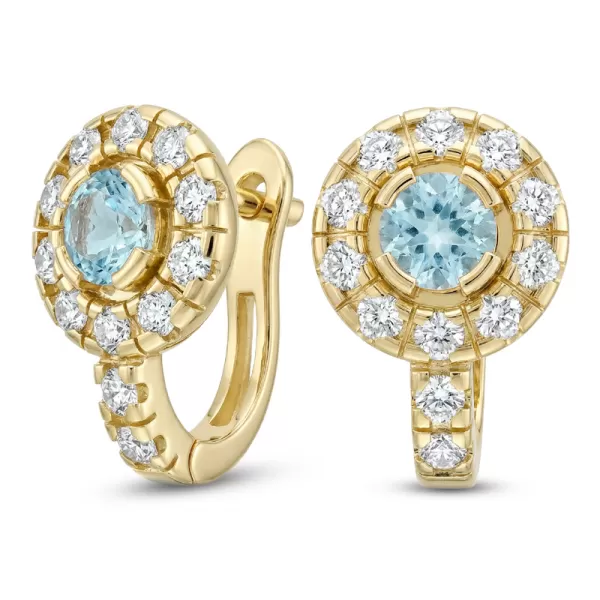 Náušnice žluté zlato 585/1000, přírodní diamanty a topazy, 109015-ZL-TPZ