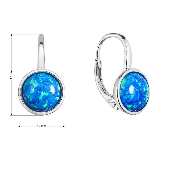 Stříbrné náušnice visací s modrým kulatým syntetickým opálem 11466.3 blue