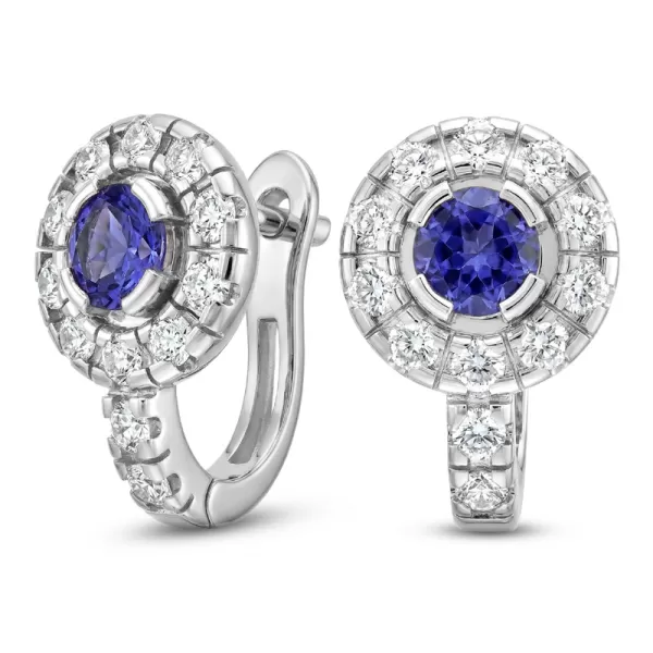 Náušnice bílé zlato 585/1000, přírodní diamanty a tanzanity, 109015-B-TAN