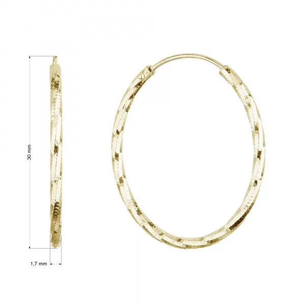 Pozlacené stříbrné náušnice kruhy s ozdobným prolisováním 61007