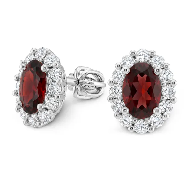 Dámské náušnice z bílého zlata 585/1000 s přírodními granáty 0,90 ct a diamanty 0,288 ct G/SI 10953-B-DIA-GRA