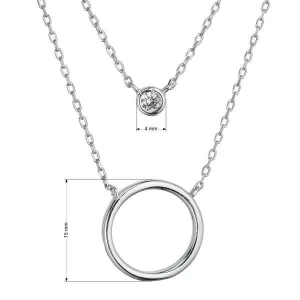 Stříbrný náhrdelník dvajitý řetízek kroužek a zirkon 12111.1