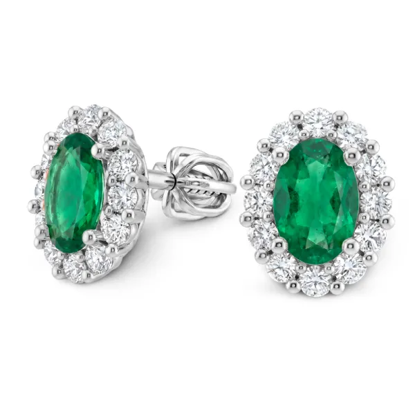 Dámské náušnice z bílého zlata 585/1000 s přírodními smaragdy 0,82 ct a diamanty 0,288 ct G/SI 10953-B-DIA-SMAR