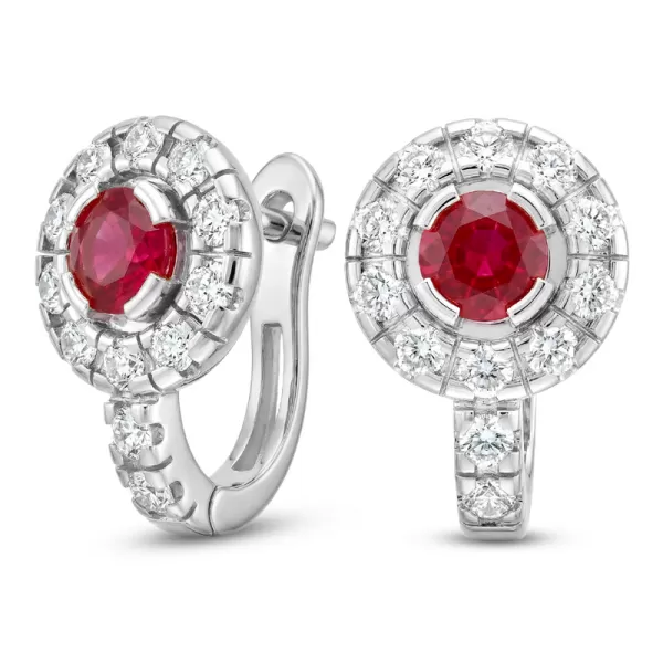 Náušnice bílé zlato 585/1000, přírodní diamanty a rubíny, 109015-B-RUB