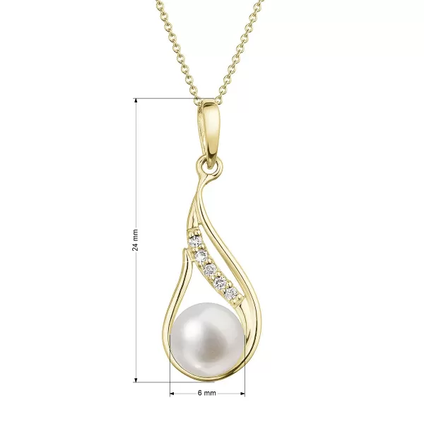 Zlatý 14 karátový náhrdelník slza s bílou říční perlou a brilianty 92PB00042
