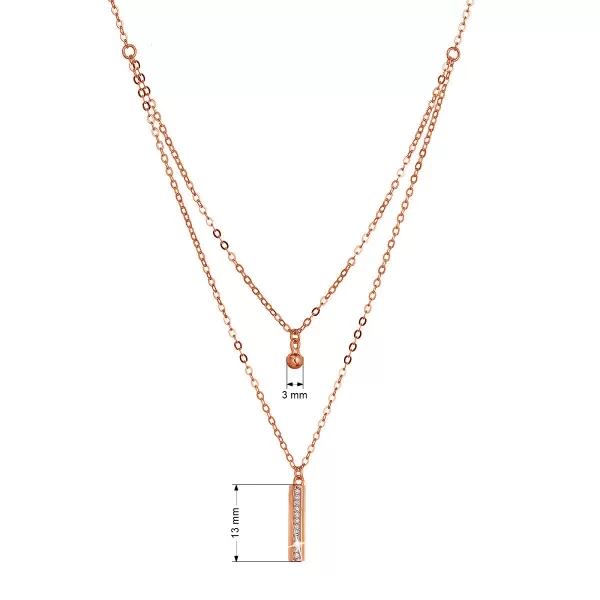 Pozlacený stříbrný ROSE náhrdelník kulička a úzký obdelník se zirkony bílý 12057.1 crystal