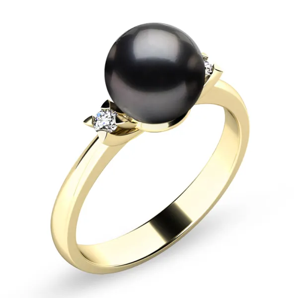 Dámský prsten žluté zlato 585/1000 s perlou a se zirkony 10888-ZL-ZIR-Black
