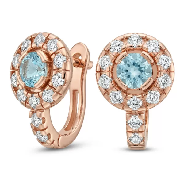 Náušnice růžové zlato 585/1000, přírodní diamanty a topazy, 109015-CV-TPZ