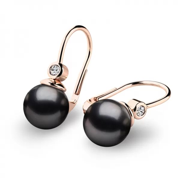 Náušnice s černou perlou a diamanty 10868CV-DIA-Black