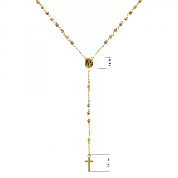 Zlatý 14 karátový náhrdelník růženec s křížem a medailonkem s Pannou Marií RŽ07 multi