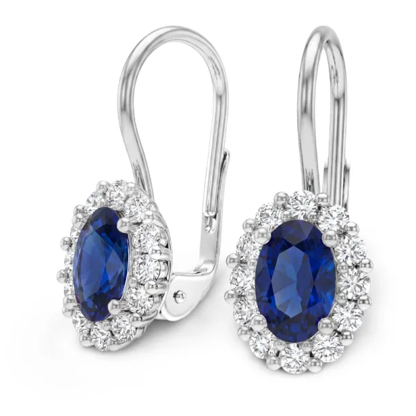 Dámské náušnice z bílého zlata 585/1000 s přírodními safíry 1,00 ct a diamanty 0,288 ct G/SI 10952-B-DIA-SAF-M