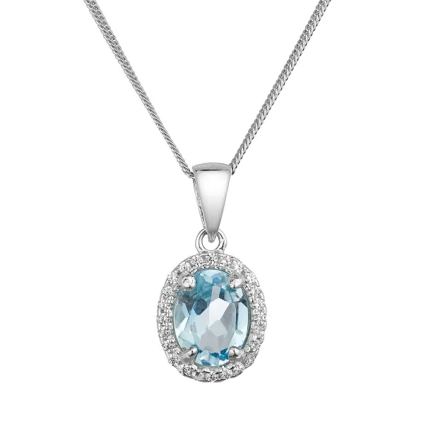 Stříbrný náhrdelník luxusní s pravým minerálním kamenem modrý 12086.3 sky topaz