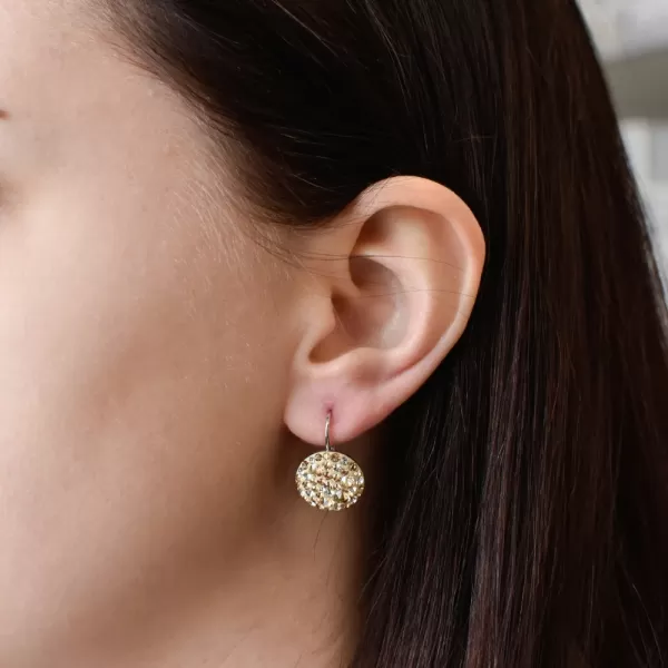 Stříbrné náušnice visací s krystaly Swarovski zlaté kulaté 31176.5 gold