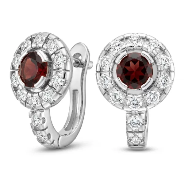 Náušnice bílé zlato 585/1000, přírodní diamanty a granáty, 109015-B-GRA