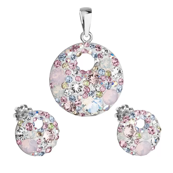 Sada šperků s krystaly Swarovski náušnice a přívěsek mix růžové kulaté 39148.3