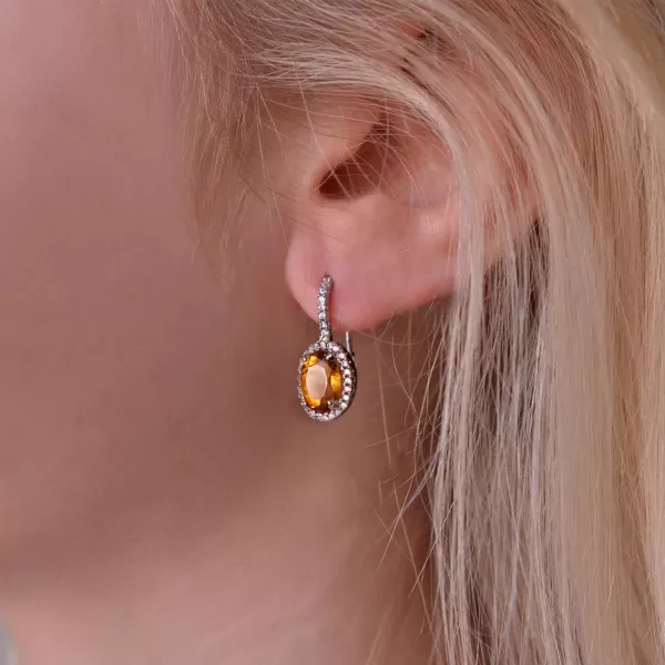 Stříbrné náušnice luxusní s pravými minerálními kameny žluté 11492.3 citrine