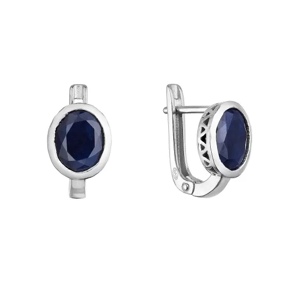 Stříbrné náušnice s pravými minerálními kameny temně modré 11493.3 dark sapphire