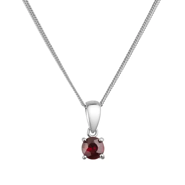Stříbrný náhrdelník s pravým minerálním kamenem rudý 12078.3 garnet