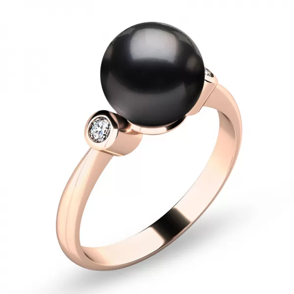 Prsten s perlou a brilianty 10867-CV-FW-Black