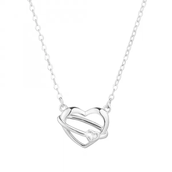 Stříbrný náhrdelník srdce se srdíčkem ze zirkonu 12099.1 crystal