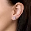 Stříbrné náušnice pecky se syntetickým opálem a Preciosa krystaly růžové kulaté 31217.1 lt.rose