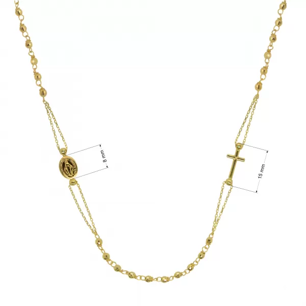 Zlatý 14 karátový náhrdelník růženec s křížem a medailonkem s Pannou Marií RŽ15 zlatý