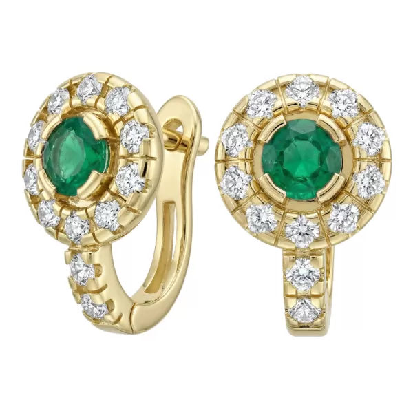 Náušnice žluté zlato 585/1000, přírodní diamanty a smaragdy, 109015-ZL-SMAR