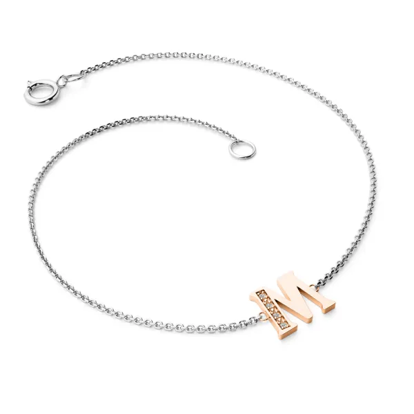 Náramek z bílého a růžového zlata 585/1000 přírodní diamanty 0.018 ct G/SI 10982-NR05-M-BCV-DIA