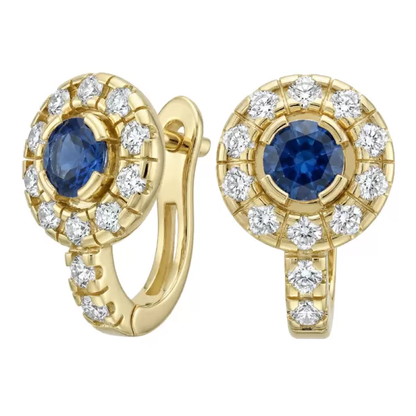 Náušnice žluté zlato 585/1000, přírodní diamanty a safíry, 109015-ZL-SAF