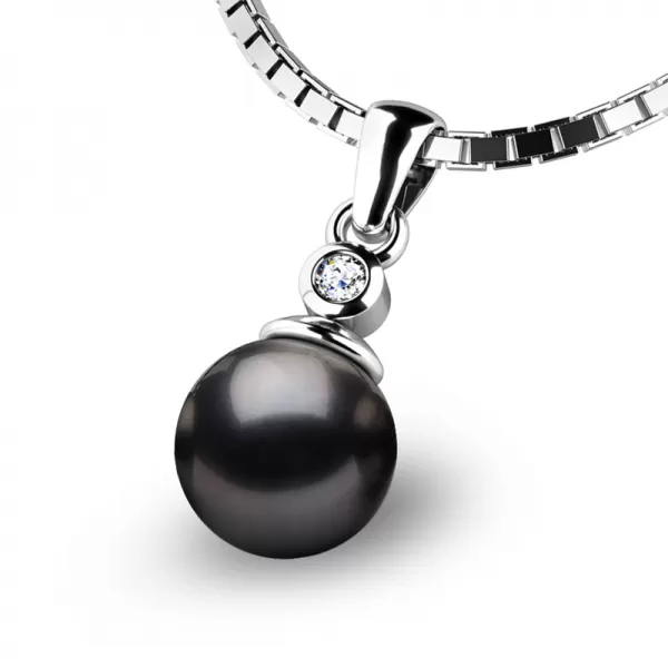 Přívěsek s černou perlou a diamantem 10870-B-DIA-Black