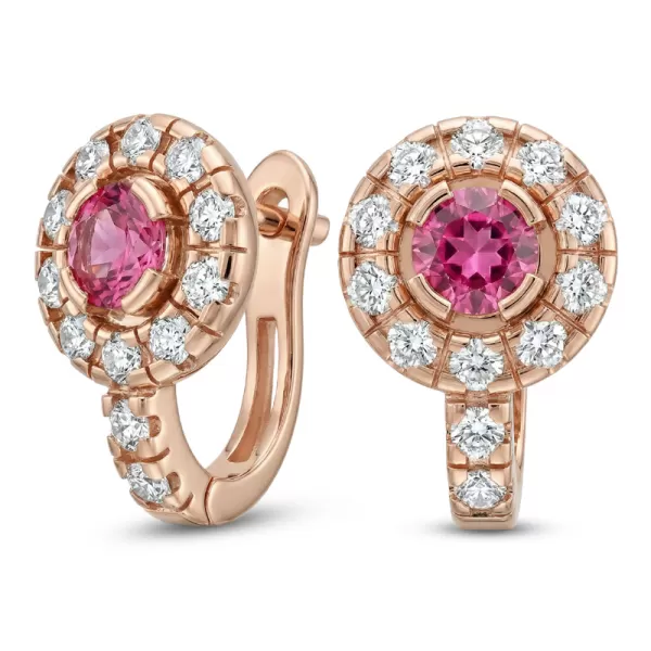 Náušnice růžové zlato 585/1000, přírodní diamanty a turmalíny, 109015-CV-TUR