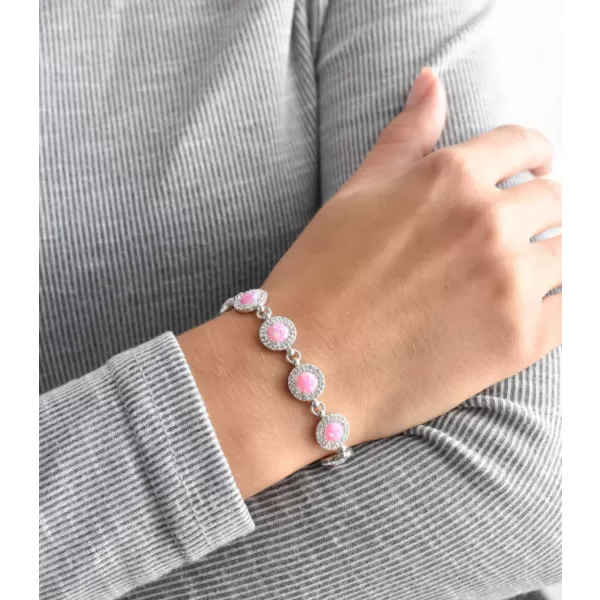Stříbrný náramek se syntetickým opálem a krystaly Preciosa růžový 33105.1