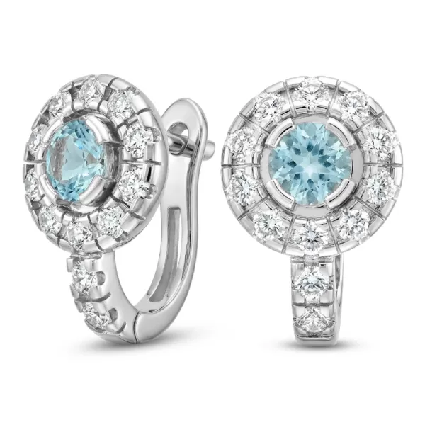 Náušnice bílé zlato 585/1000, přírodní diamanty a topazy, 109015-B-TPZ