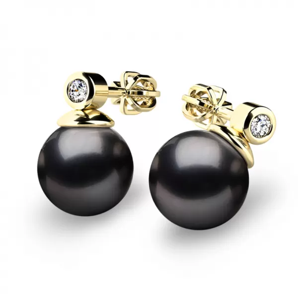 Náušnice s černou perlou a diamanty 10869-DIA-Black